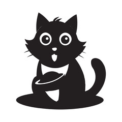 cat eating vector silhouette illustration isolated on white background