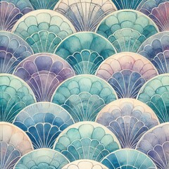 A mesmerizing pattern of colorful scalloped shapes in soothing hues, perfect for artistic projects and design inspiration.