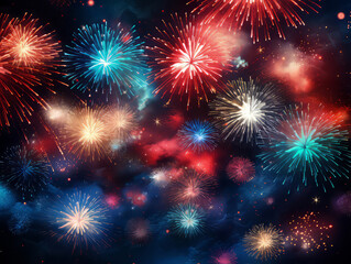 Fototapeta premium Eyecatching Realistic 4th of july illustration with balloons and fireworks
