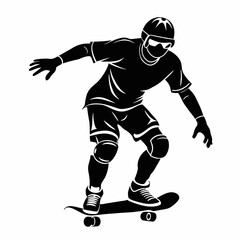 Naklejka premium Skater t-shirt print design, dynamic black and white graphic, skateboarder in action