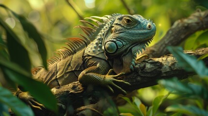 Fototapeta premium Green Iguana on Branch.