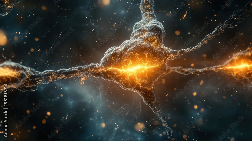 Poster two neurons are connected as they fire, showcasing the vibrant synaptic activity and dynamic interac