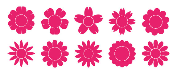 Flower Vector Icon set, Floral, Nature, Blossom Graphic Elements foe decoration, Plant symbol, Pink illustration, Vector stock (Editable)