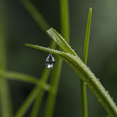 closeup of a water drop on a blade of grass, waterdrop, macro