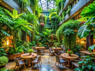 Obraz premium Biophilic Oasis: Vibrant foliage, lush greenery, serene atmosphere, calming, botanical