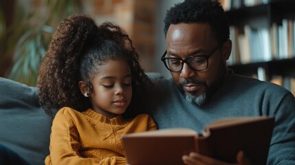 Obraz premium A father reading to his teenage daughter, showing the importance of connection.