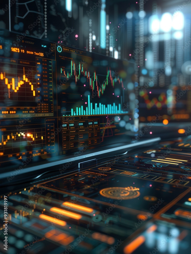 Poster a dynamic cryptocurrency exchange platform showcases multiple coins and their fluctuating market val