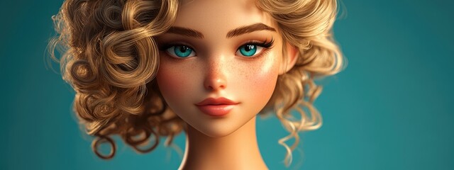 Fototapeta premium glamorous 3d character with curly blonde hair