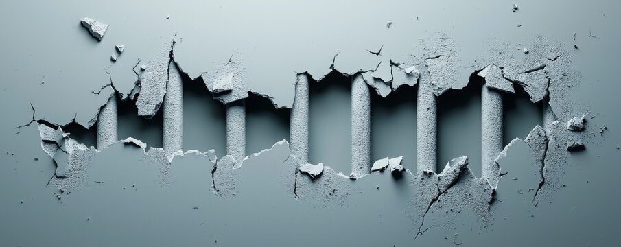 Justice reform concept, crumbling prison bars, 3D illustration