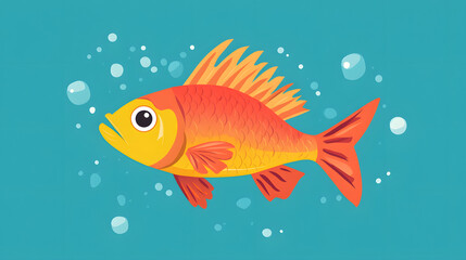 Fototapeta premium Isolated cute sea fish. freshwater aquarium cartoon fish. colored fish, flat geometric fish design
