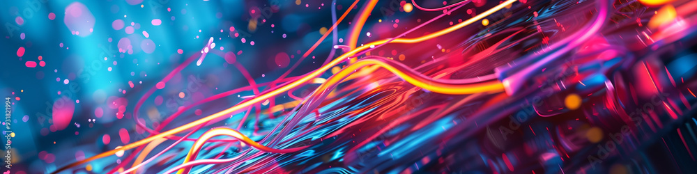 Wall mural streaming neon. cyberpunk technical background abstraction ui ux modern trendy design. place for tex