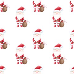 Seamless pattern Christmas Santa Claus.Watercolor festive seamless pattern for Christmas and New Year.Holiday illustration.Holiday packaging.Christm as tree decor.Print for gifts.