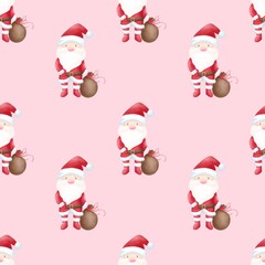 Seamless pattern Christmas Santa Claus.Watercolor festive seamless pattern for Christmas and New Year.Holiday illustration.Holiday packaging.Christm as tree decor.Print for gifts.
