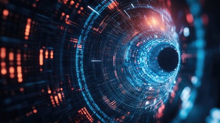 Obraz premium Radiant digital circle with a futuristic design, set against a dark background, embodying the concept of big data.