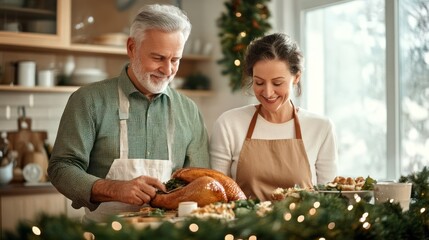 A group of elderly friends prepare food to celebrate New Year and Christmas season.
