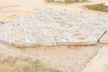 Part of an ancient mosaic laid out on the floor in Chersonesos. Crimean Peninsula