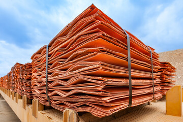 Close-up detail of Copper Cathodes ready for delivery
