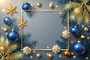 Elegant Christmas Card Template with Transparent Elements: Sophisticated, Minimalist, Transparent Background, Gold, Blue, Holiday