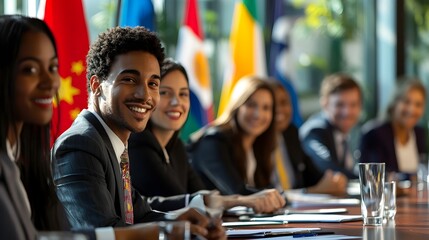 Naklejka premium Diverse Global Business Team Collaborating at Multicultural Meeting