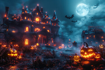 Eerie Halloween at a haunted house