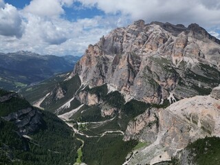 Lagazuoi Mountain Aerial view of the Dolomites mountain landscape in Trentino, South Tyrol in Northern Italy.