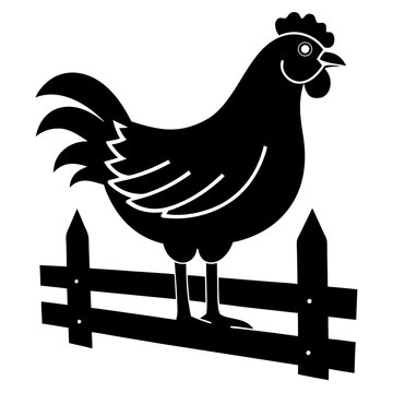 recommend clip art: A Hen perched on a rustic wooden fence vector illustration