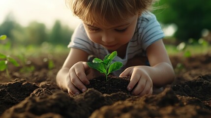 Young Child Planting a Tree A Hands-On Ecology Project for Environmental Awareness and Sustainability