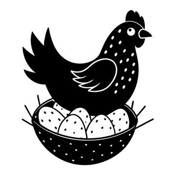 recommend clip art: A Hen sitting on a nest full of speckled eggs silhouette vector illustration 