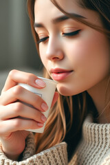 Woman Enjoying a Warm Drink