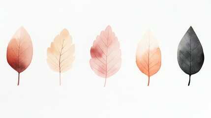 Obraz premium A collection of delicate watercolor leaves in various soft shades, perfect for nature-inspired designs and aesthetic backgrounds.