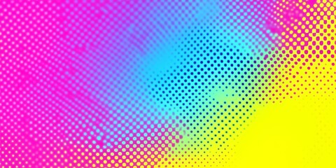 Vibrant Y2K Holographic Background: Abstract Halftone Effect with Dynamic Pink, Yellow, and Blue Palette. Retro 2000s-Inspired Design for Banners, Flyers, and UI Elements. Blurred Dotted Pattern for C