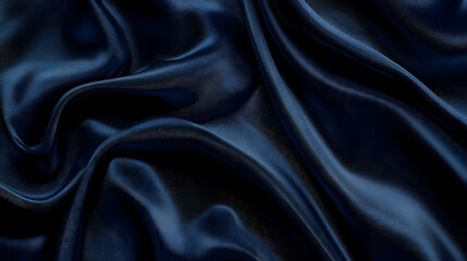 Obraz premium Dark blue abstract background. Silk satin. Curtain, drapery. Shiny fabric. Dark. Wavy soft pleats. Navy blue elegant luxury background. Liquid wave effect.