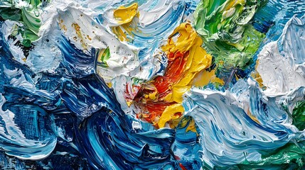 Obraz premium Vibrant Fluid Acrylic Painting with Expressive Color Splatter and Textured Brushstrokes on Canvas
