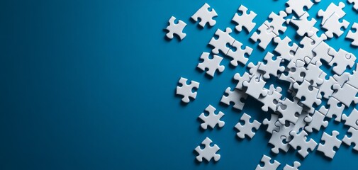 A jigsaw puzzle with blue and white pieces creates a visually engaging design. Ideal for creative games, challenging solutions, and collections that spark problem-solving