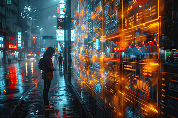 Naklejka premium Futuristic AI marketing teamwork office