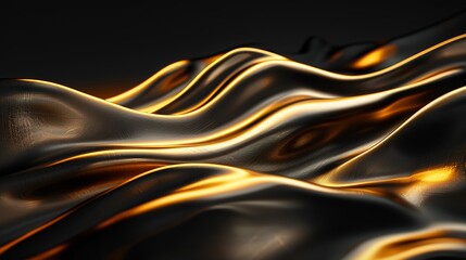 Abstract glow backgound Gold bronze paper wave line on black reflection light and shadow background : Generative AI