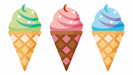 Set of ice cream cones isolated on a white background. vector, illustration, cartoon 