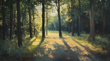 Fototapeta premium Sunlight Filtering Through Tall Trees in a Forest