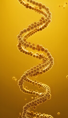 Fototapeta premium Holographic rendering of a DNA chromosomes representing digital, high-tech advances in medicine and human health in yellow tones.