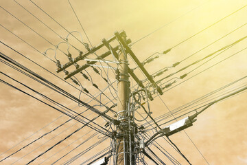 pole and cables for electricity, telephony and fiber optics