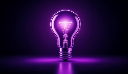 Purple holographic glowing lightbulb with copy space.