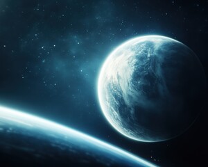 Obraz premium A stunning cosmic scene showcasing planets against a backdrop of stars and deep space, evoking wonder and mystery.