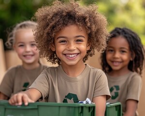School Children Learning About Recycling Kids Sorting Trash into Bins Outdoors Teaching Young Students About Environmental Responsibility and Sustainable Practices Educational Programs for