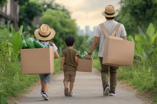Family Recycling Drive at Local Park Teaching Kids About Environmental Protection and Sustainable Living