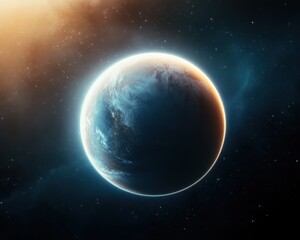 Fototapeta premium A stunning view of a distant planet surrounded by cosmic beauty and vibrant colors in the vast universe.