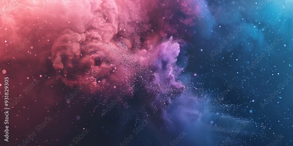 Sticker colored powder explosion on gradient dark background