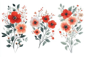 Variety of diverse flowers, laid-back dining, and decor featuring customizable templates. Chic floral designs for wedding invitations and layouts. Botanical drawings