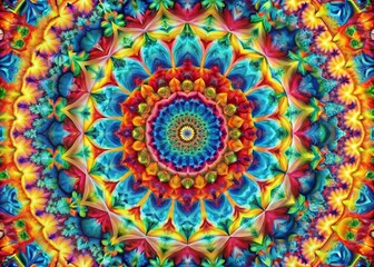 Geometric Kaleidoscope Pattern: Vibrant, symmetrical, abstract, repeating patterns, psychedelic