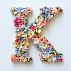 Small Floral Alphabet Letters K Beautifully Colored Flowers Forming Each Letter in Soft, Sweet Tones
