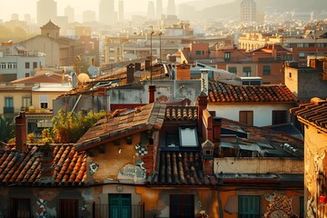 A Stunning Sunset Over the Rooftops of a Vibrant Cityscape